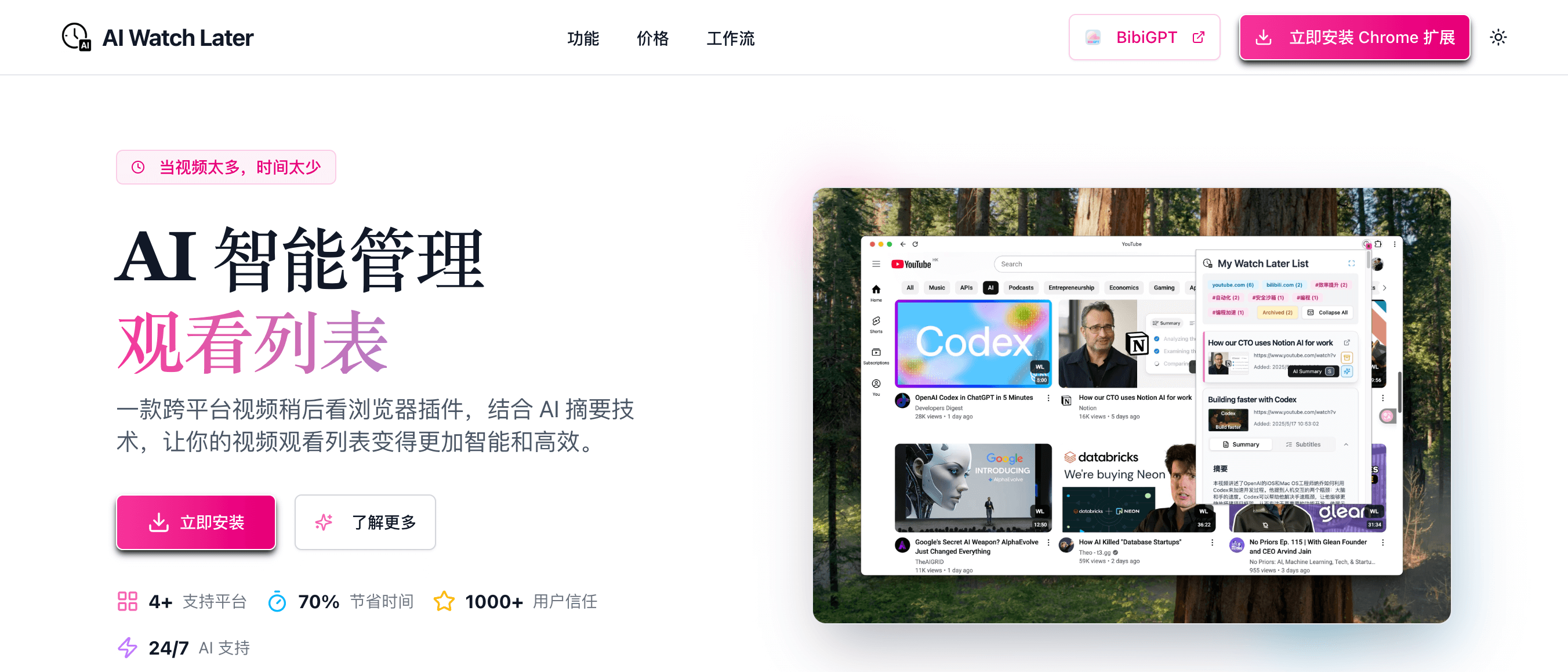 AI Watch Later 产品界面概览