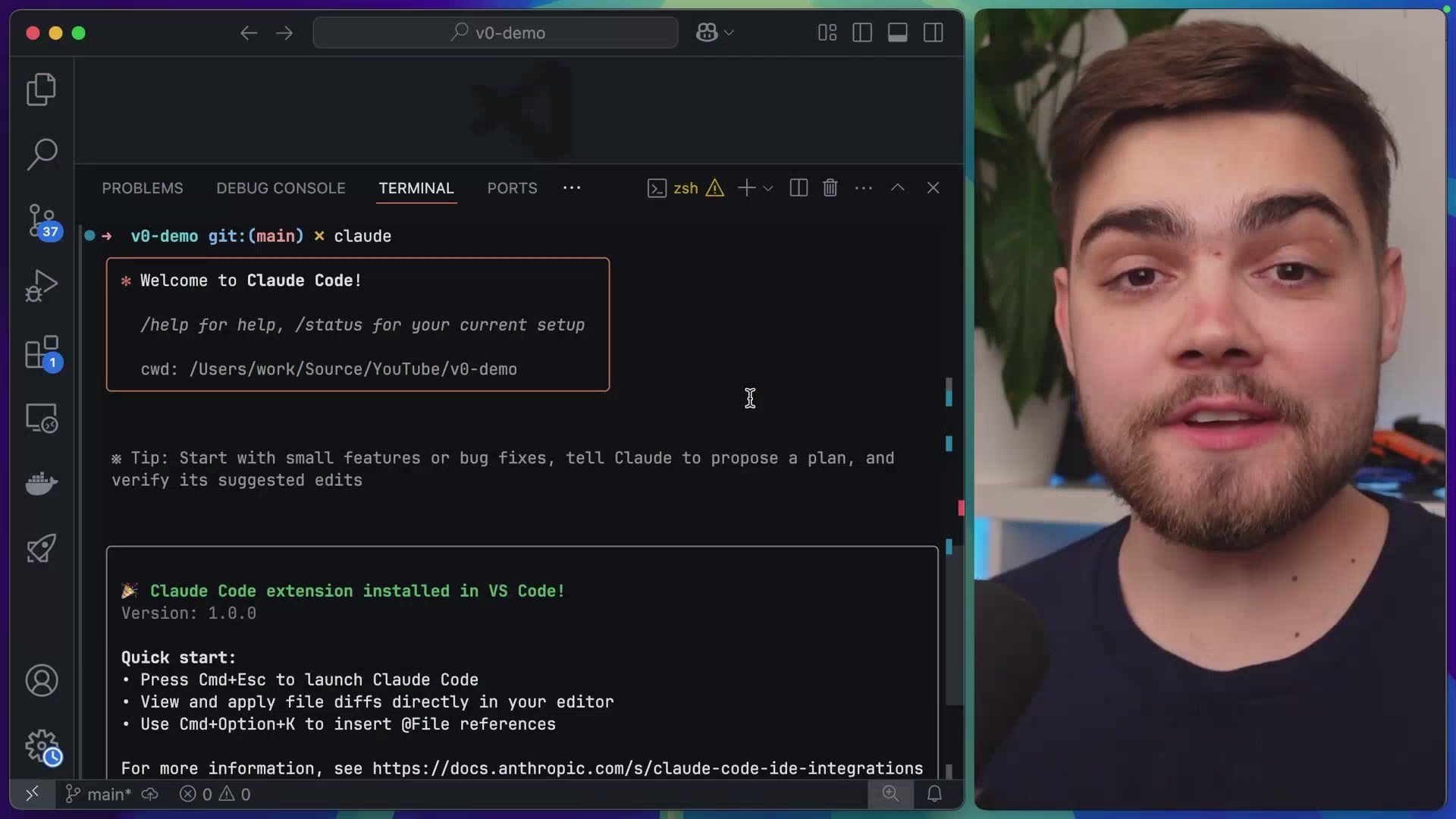 Claude Code 在 VS Code 集成终端的欢迎界面