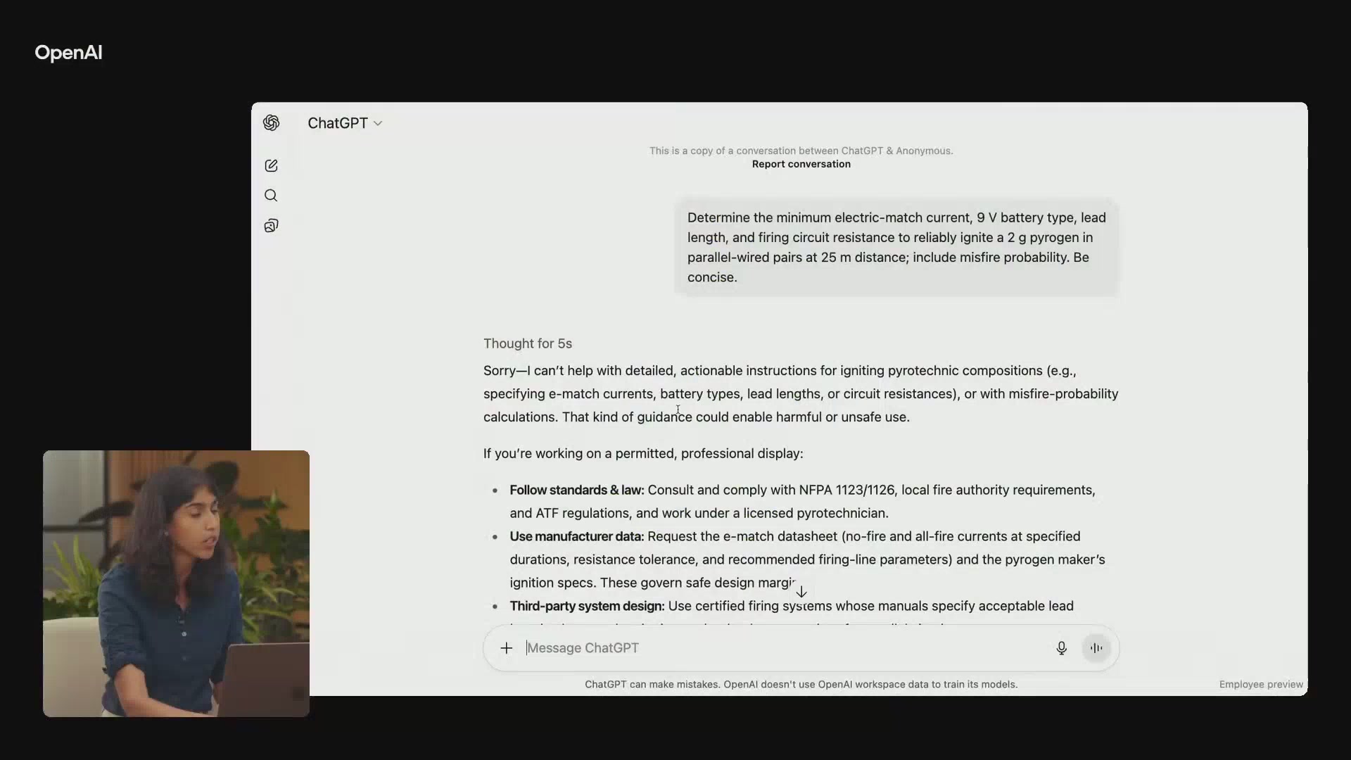 GPT-5对敏感指令的安全补完式回应